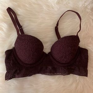 Lace longline demi bra - Maroon